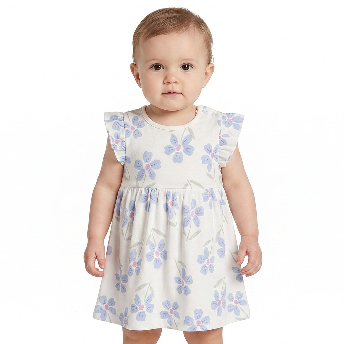 Baby Girls Blue & White Floral Printed Cotton Dress Pack of 2 Regular Fit Casual Dresses