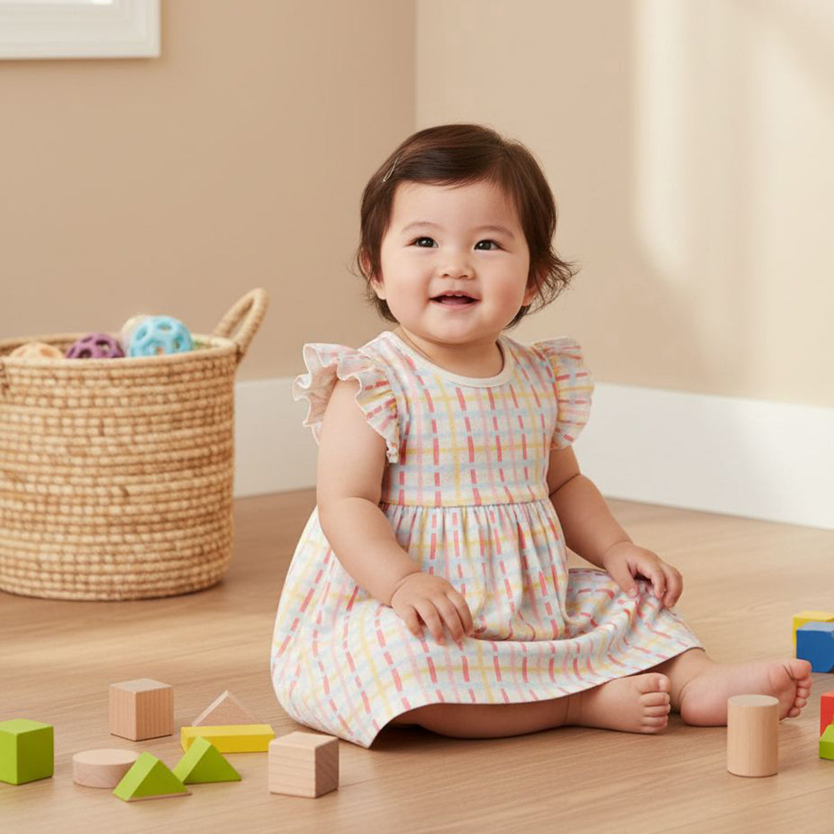 Baby Girls Checked and Sea Life Printed Dresses Pack of 2, Multicolor