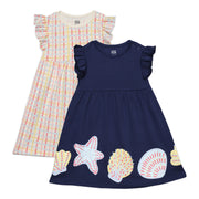 Baby Girls Checked and Sea Life Printed Dresses Pack of 2, Multicolor
