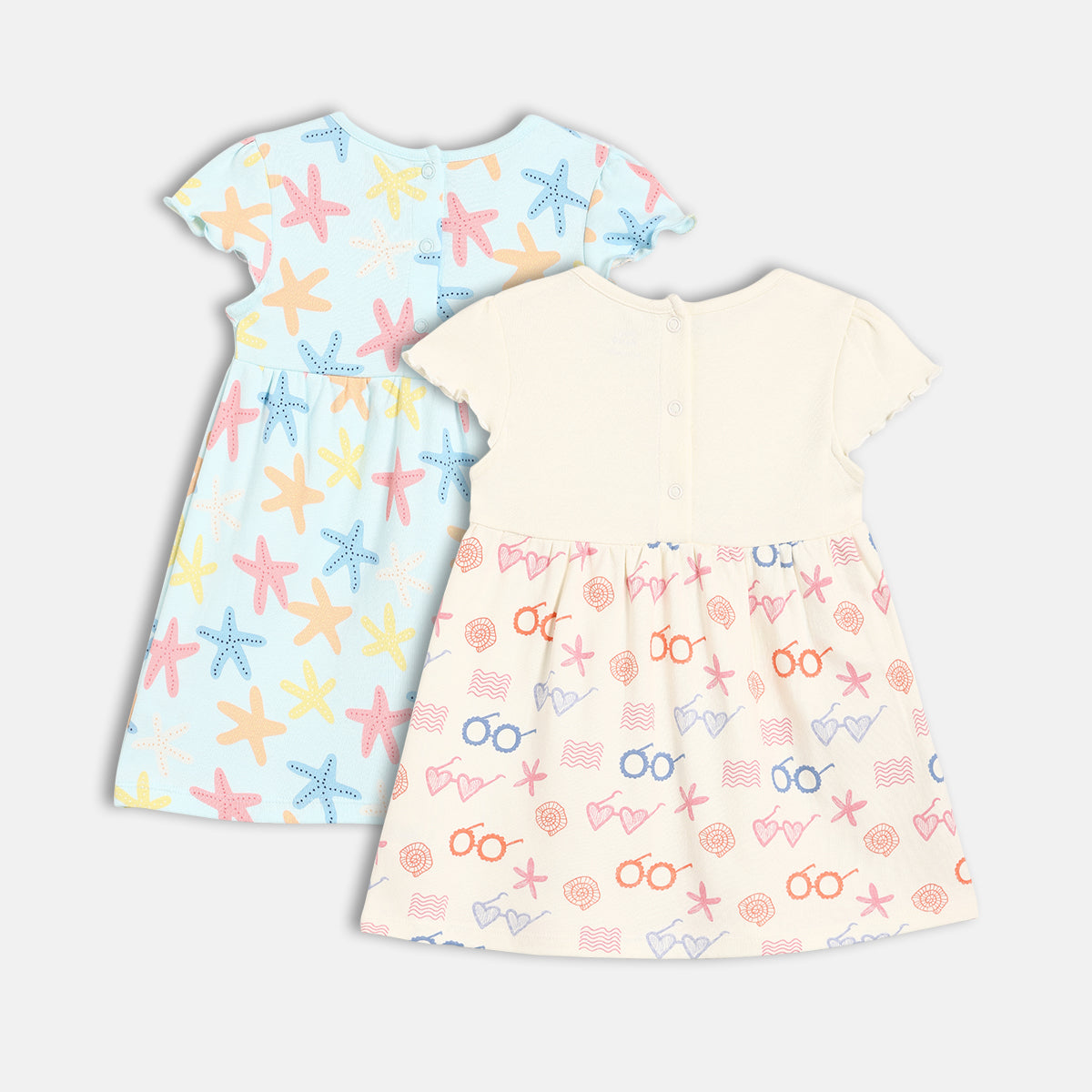 Baby Girls Starfish Print Knit Dresses Pack of 2, Aqua Blue and Cream