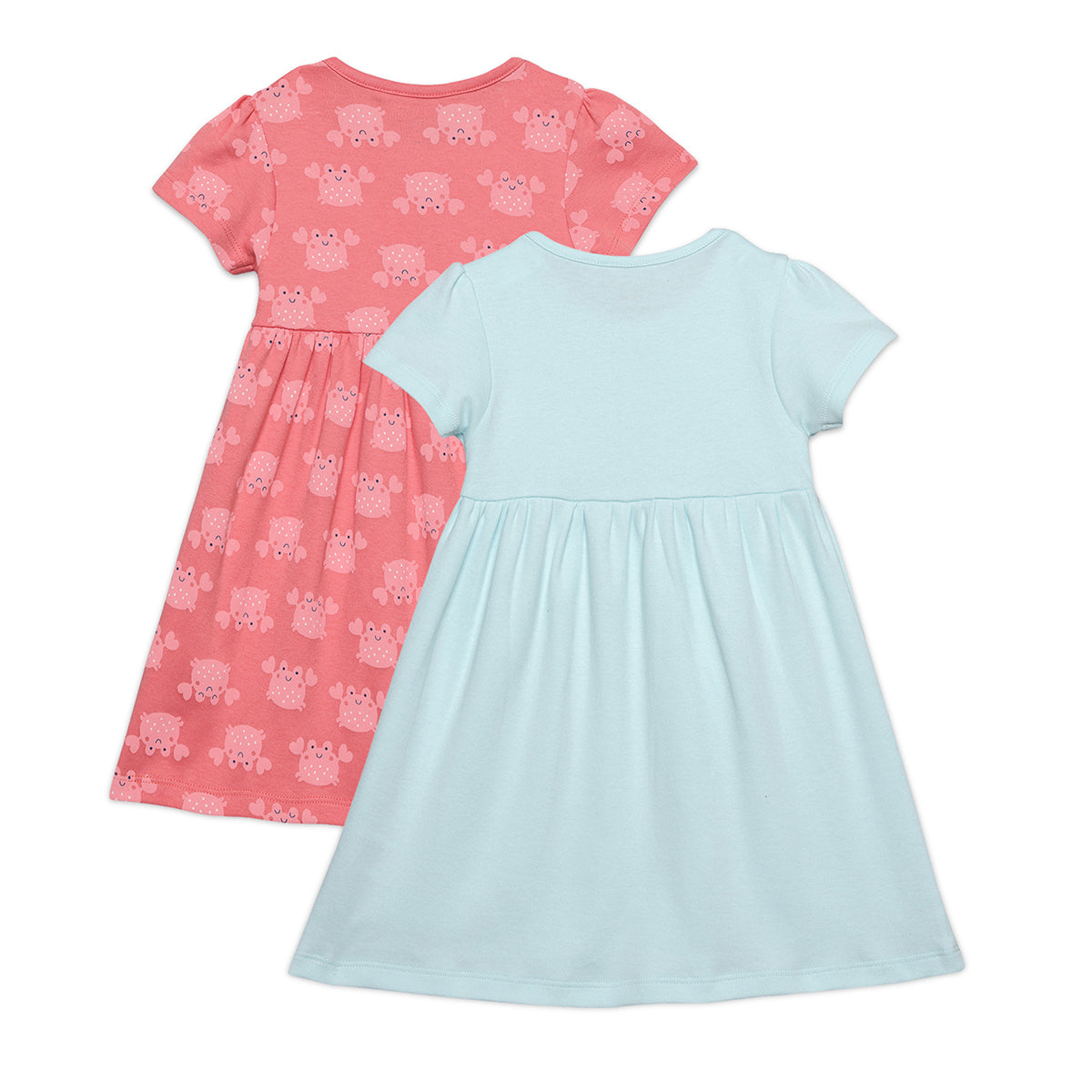 Baby Girls Ocean Theme Printed Dresses Pack of 2, Light Blue and Coral Pink
