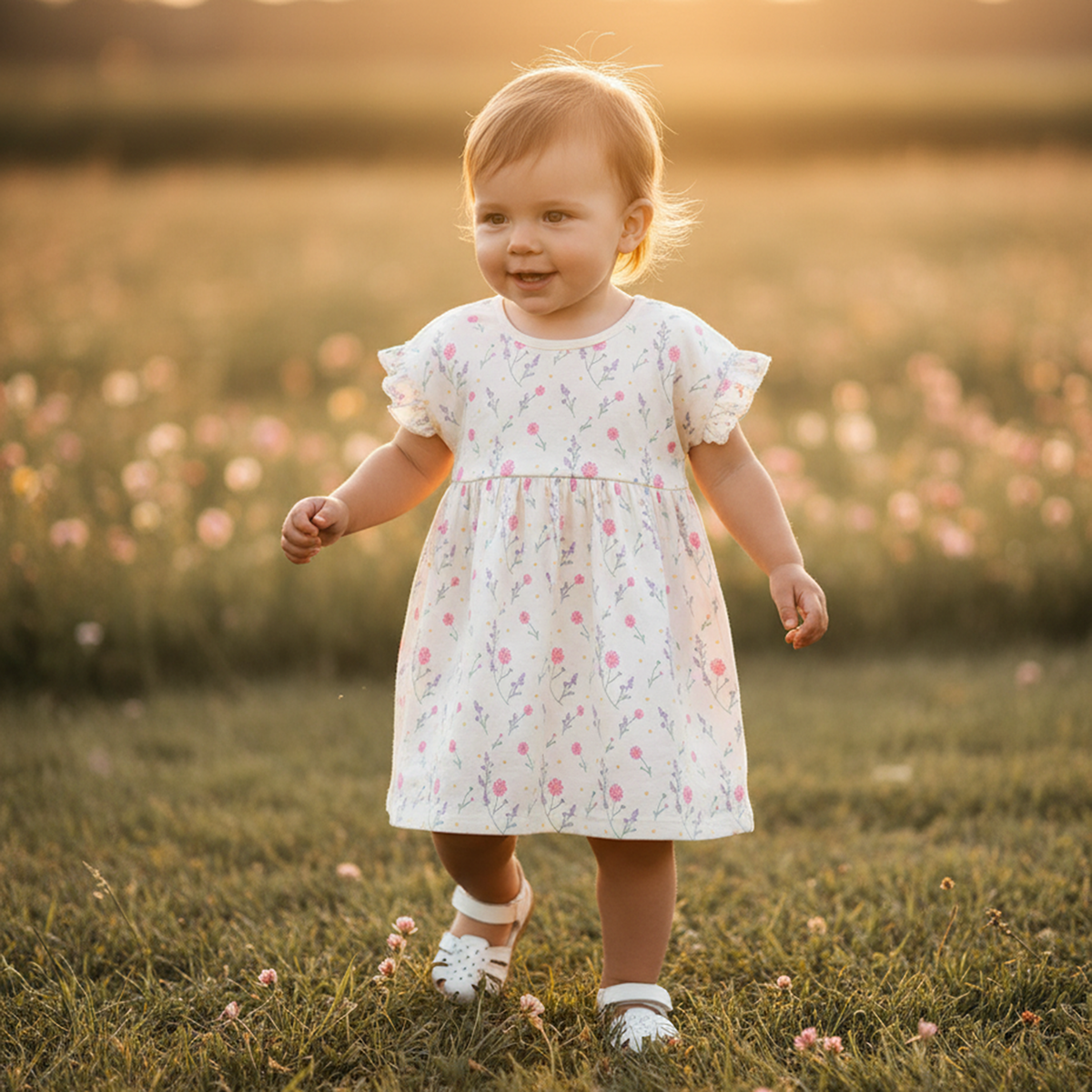 Baby Girls Swan Graphic and Floral Printed Dresses Pack of 2, Mint Green and Off White
