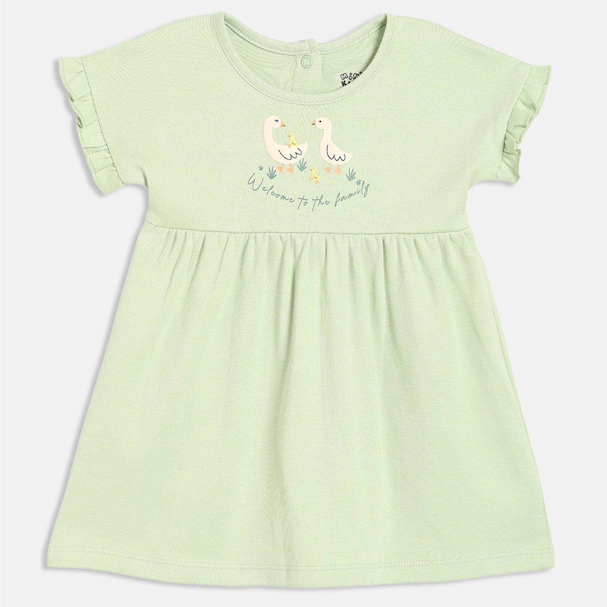 Baby Girls Swan Graphic and Floral Printed Dresses Pack of 2, Mint Green and Off White