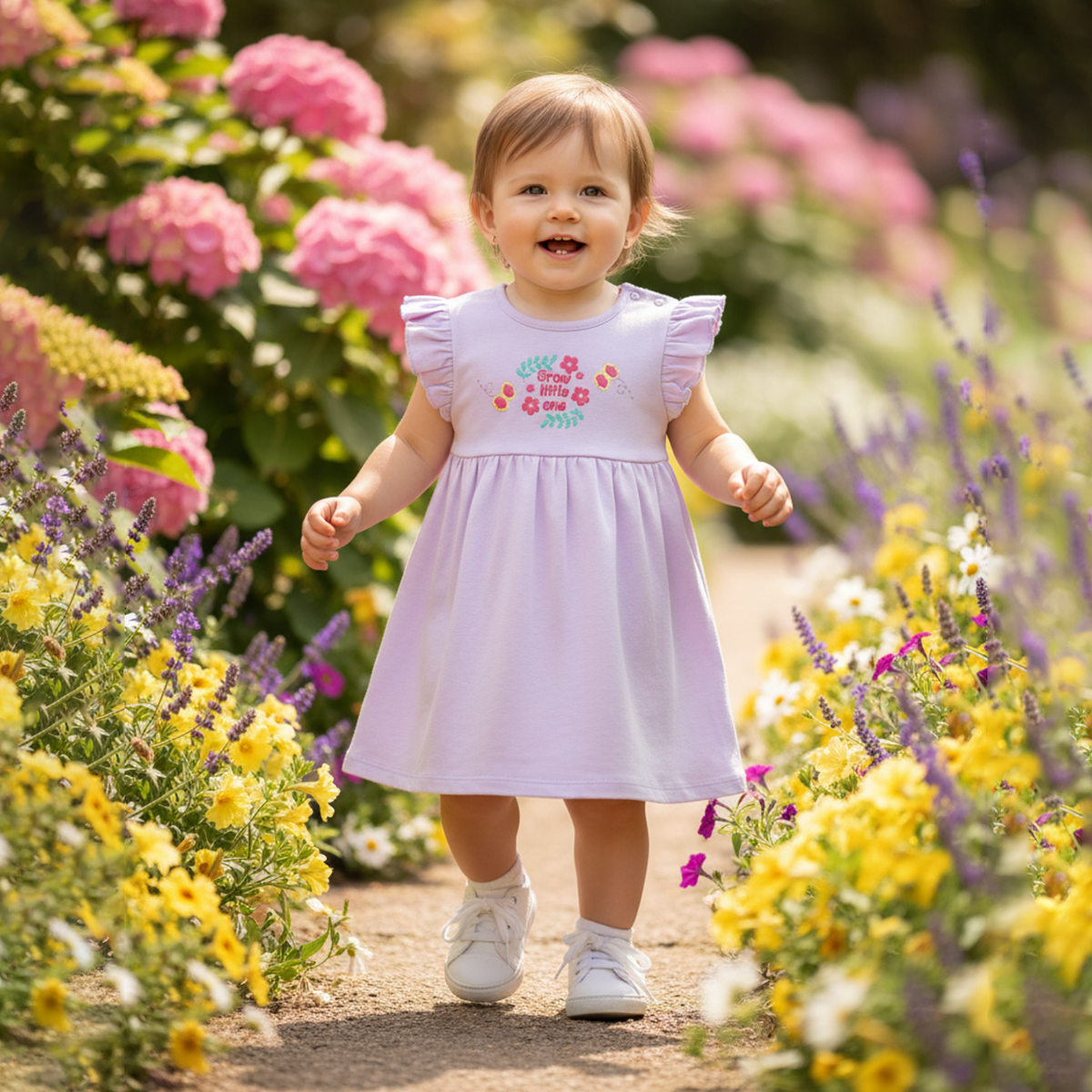 Baby Girls Floral Printed and Graphic Dresses Pack of 2, Yellow and Lavender