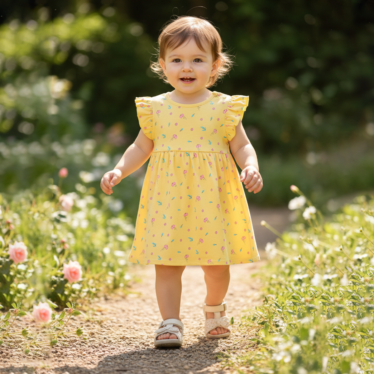 Baby Girls Floral Printed and Graphic Dresses Pack of 2, Yellow and Lavender