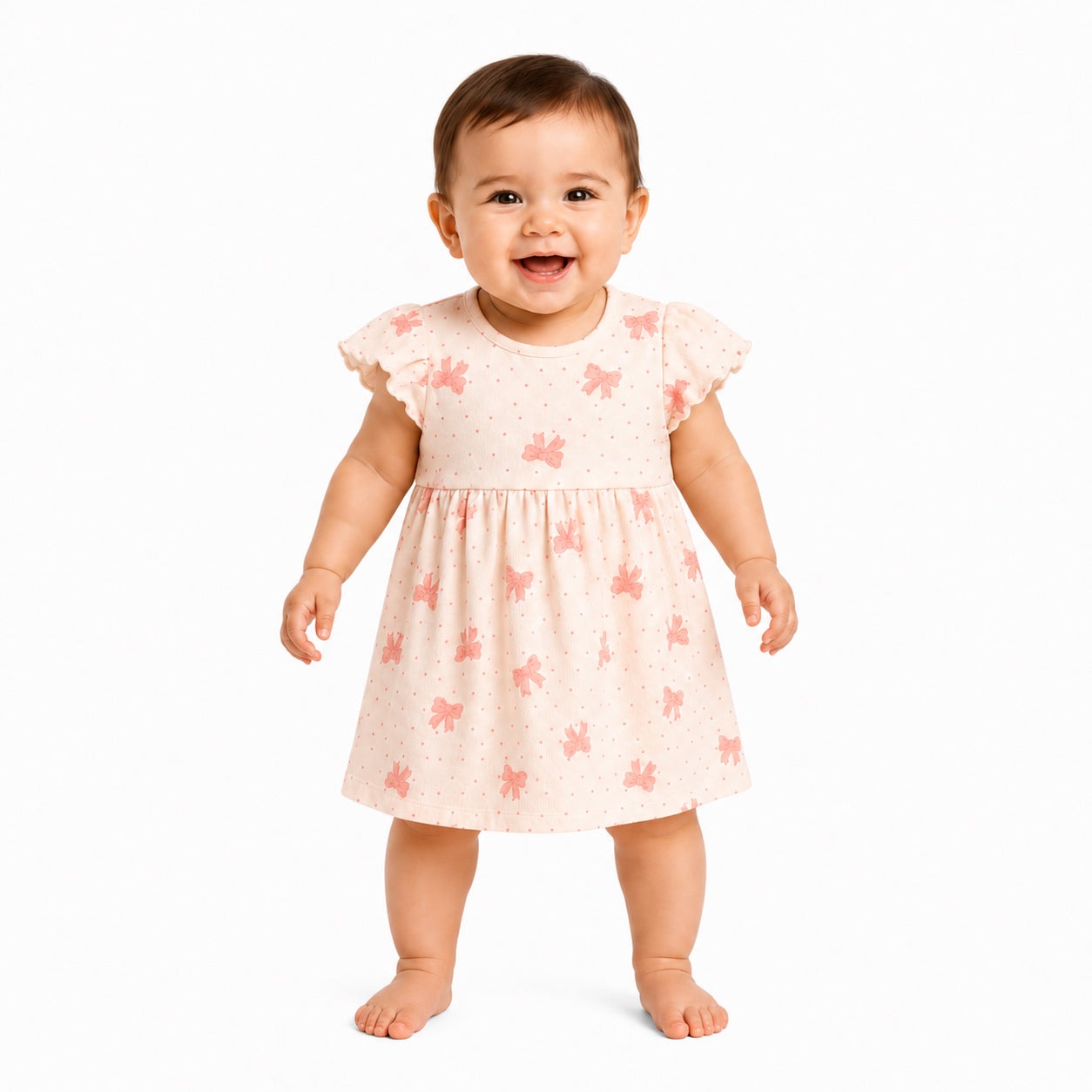 Baby Girls Bow Print Dresses Pack of 2, Peach and Light Blue