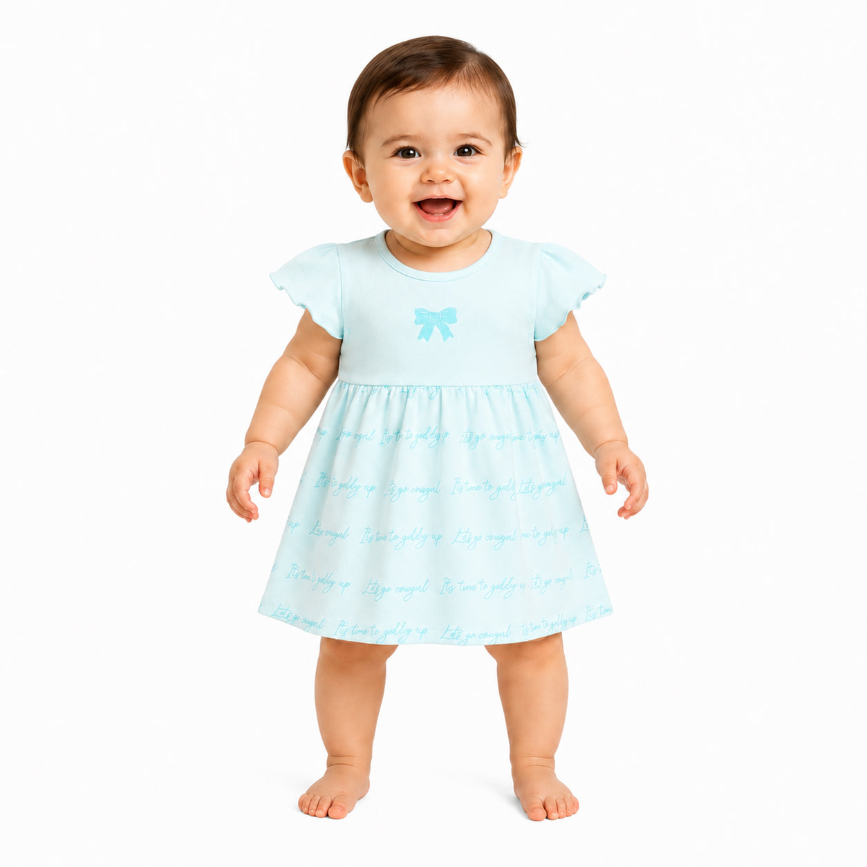 Baby Girls Bow Print Dresses Pack of 2, Peach and Light Blue