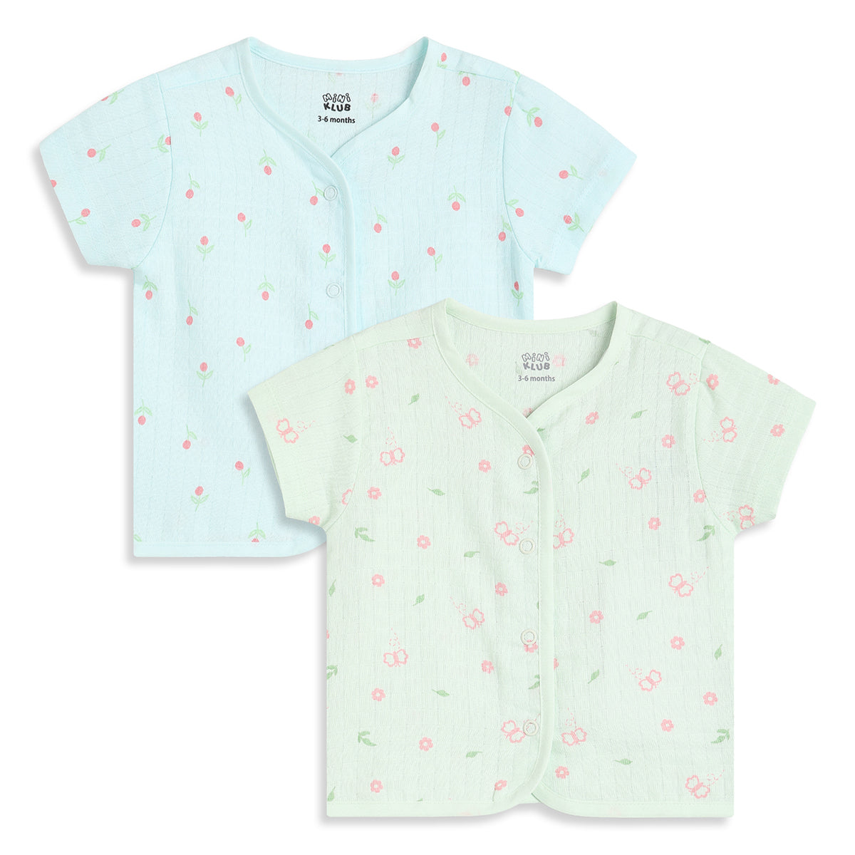 Baby Girls Blue and Green Cotton Muslin Printed Front Open Vests Pack of 2 Regular Fit Casual Wear