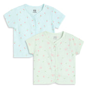 Baby Girls Blue and Green Cotton Muslin Printed Front Open Vests Pack of 2 Regular Fit Casual Wear
