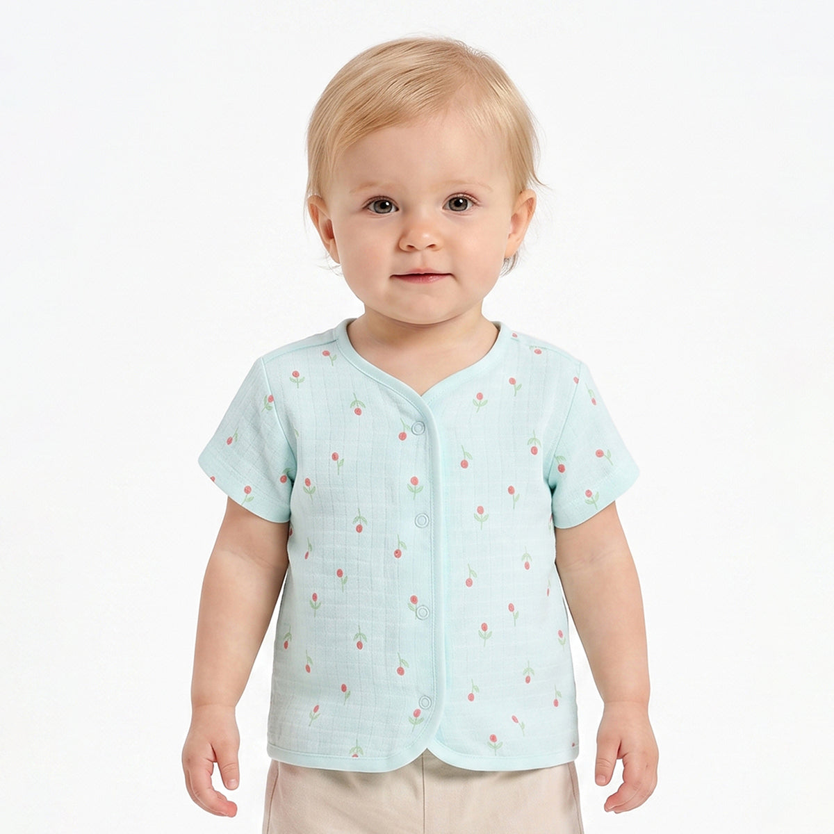 Baby Girls Blue and Green Cotton Muslin Printed Front Open Vests Pack of 2 Regular Fit Casual Wear