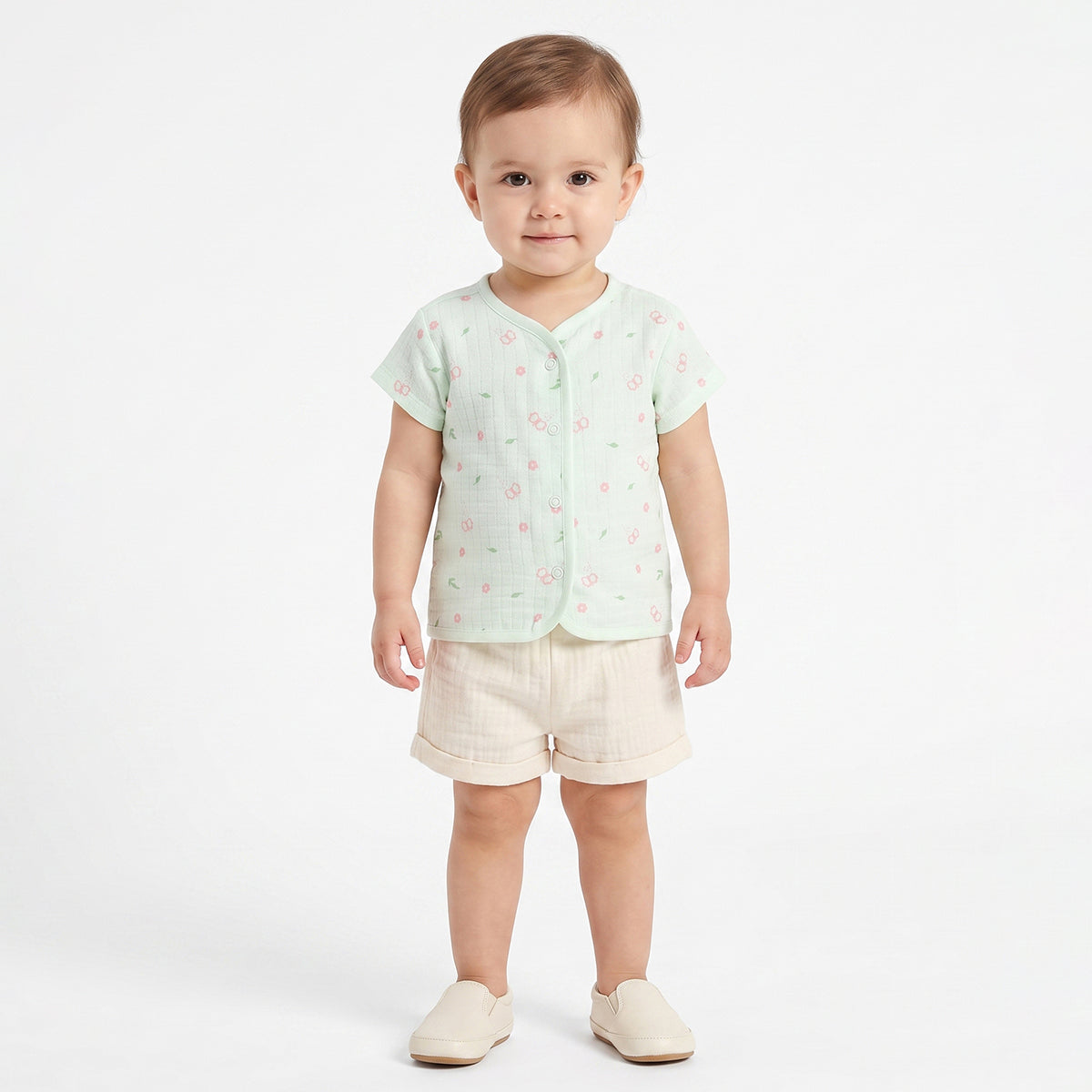 Baby Girls Blue and Green Cotton Muslin Printed Front Open Vests Pack of 2 Regular Fit Casual Wear