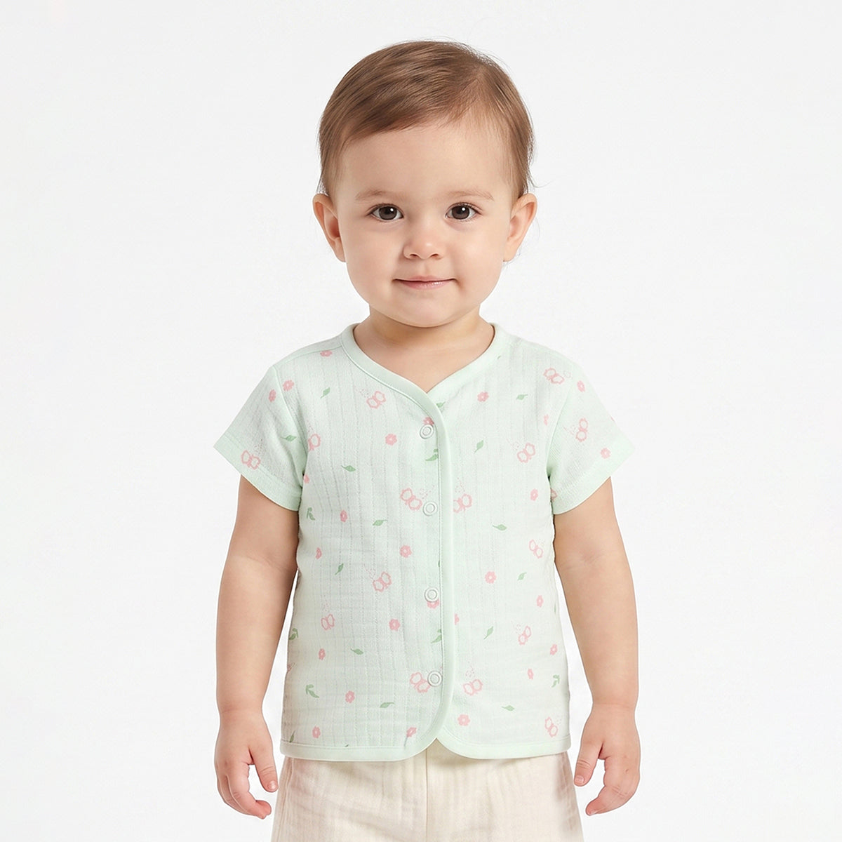 Baby Girls Blue and Green Cotton Muslin Printed Front Open Vests Pack of 2 Regular Fit Casual Wear
