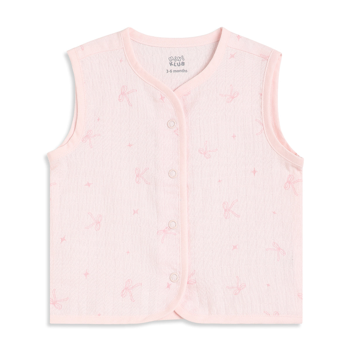 Baby Girls Pink And Cream Cotton Printed Front Open Vests Pack Of 2 Regular Fit Everyday Wear