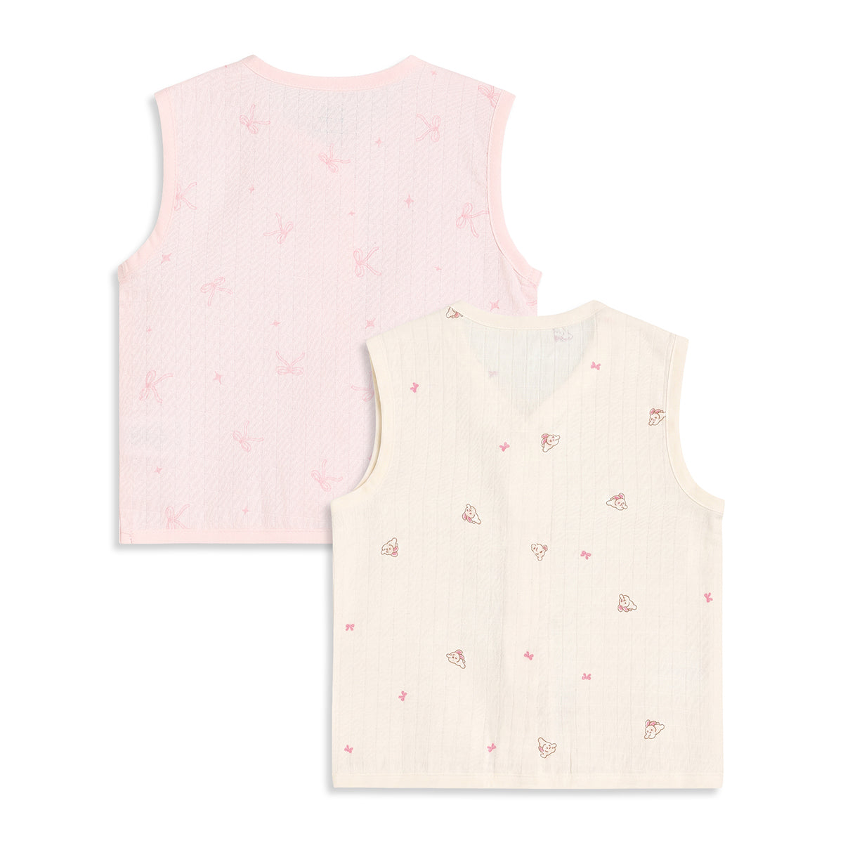 Baby Girls Pink And Cream Cotton Printed Front Open Vests Pack Of 2 Regular Fit Everyday Wear