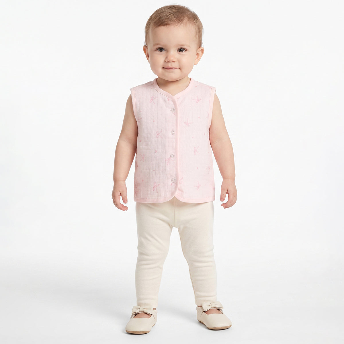Baby Girls Pink And Cream Cotton Printed Front Open Vests Pack Of 2 Regular Fit Everyday Wear