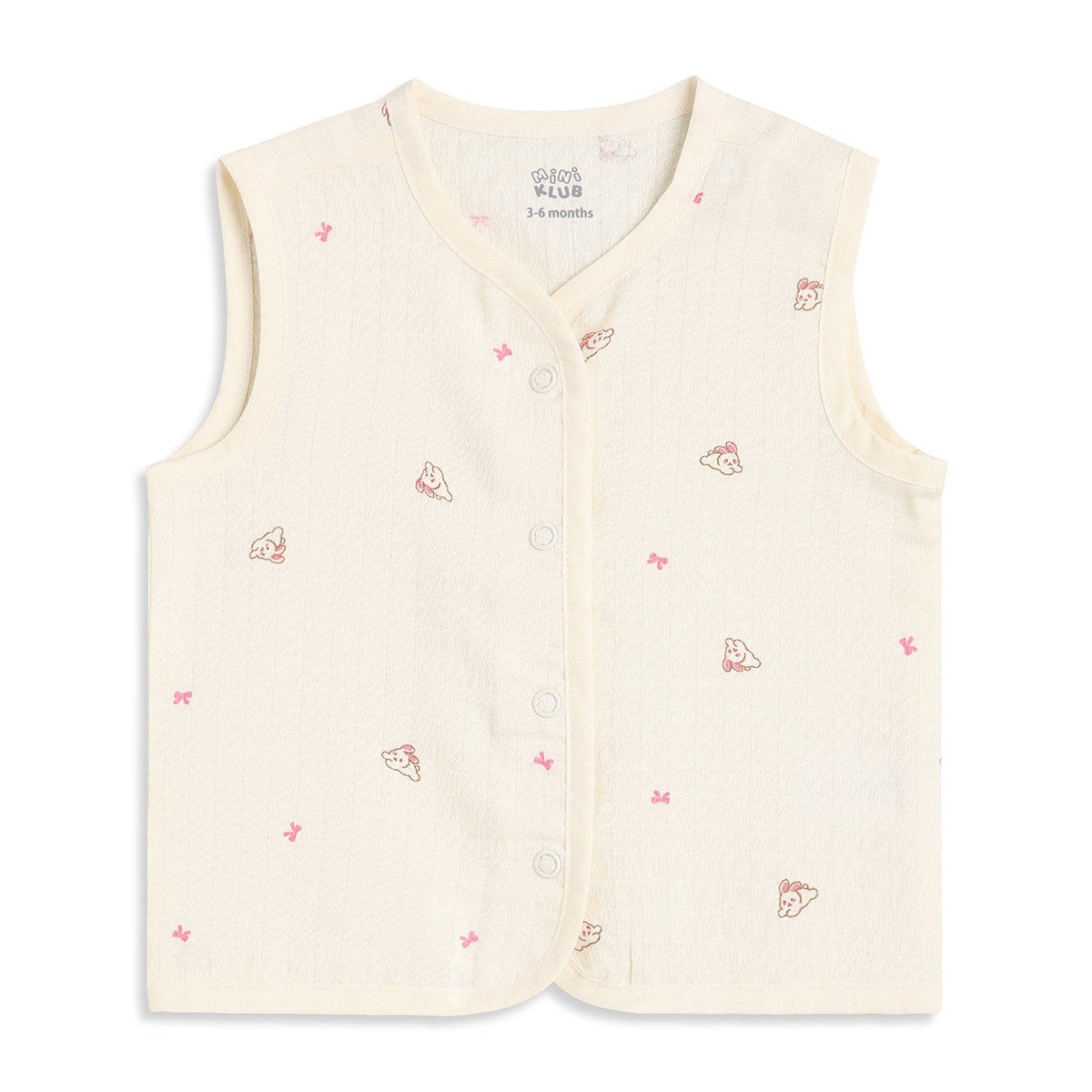 Baby Girls Pink And Cream Cotton Printed Front Open Vests Pack Of 2 Regular Fit Everyday Wear