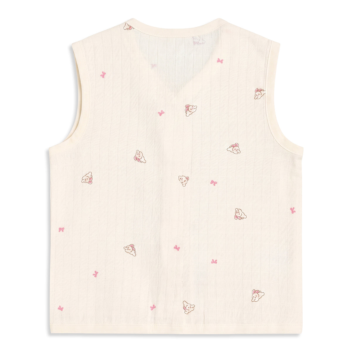 Baby Girls Pink And Cream Cotton Printed Front Open Vests Pack Of 2 Regular Fit Everyday Wear