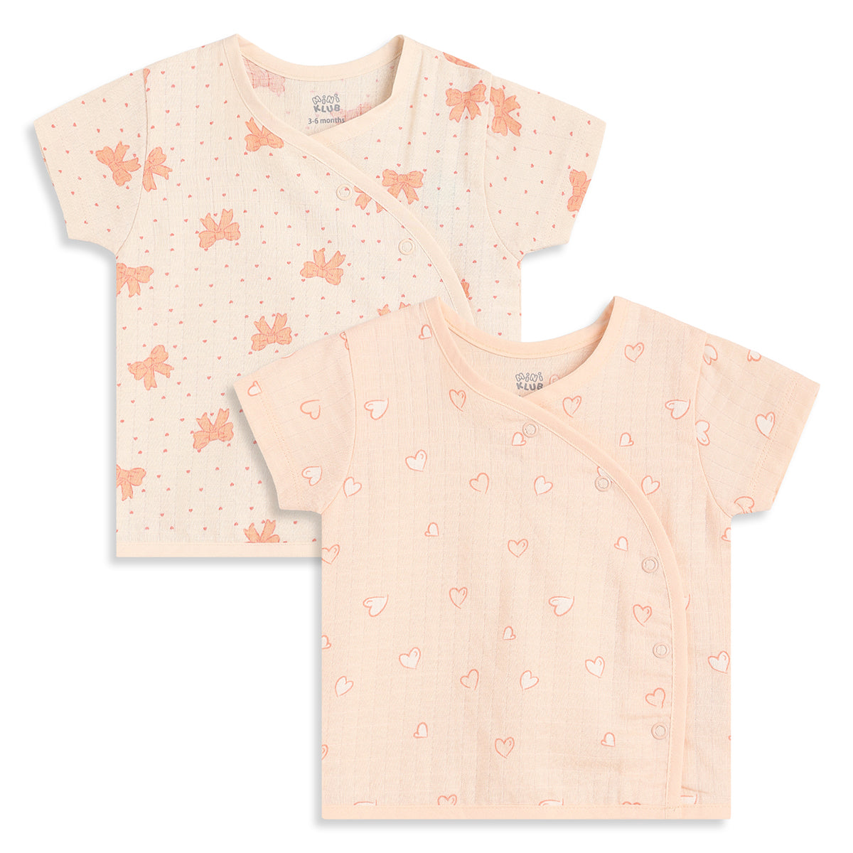Baby Girls Peach And Cream Cotton Printed Front Open Vests Pack Of 2 Regular Fit Everyday Wear