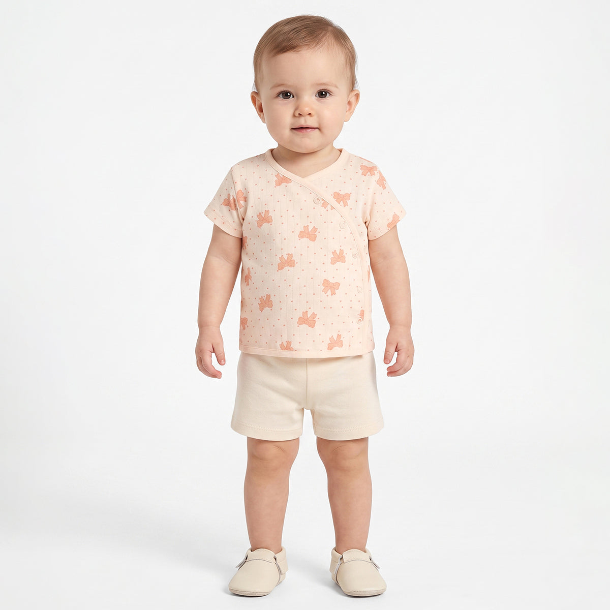 Baby Girls Peach And Cream Cotton Printed Front Open Vests Pack Of 2 Regular Fit Everyday Wear