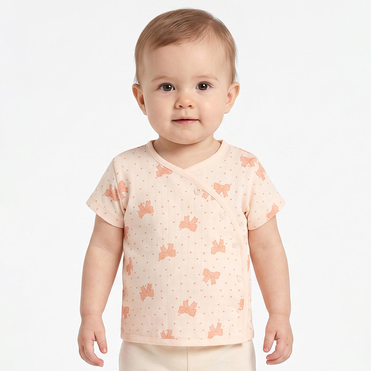 Baby Girls Peach And Cream Cotton Printed Front Open Vests Pack Of 2 Regular Fit Everyday Wear