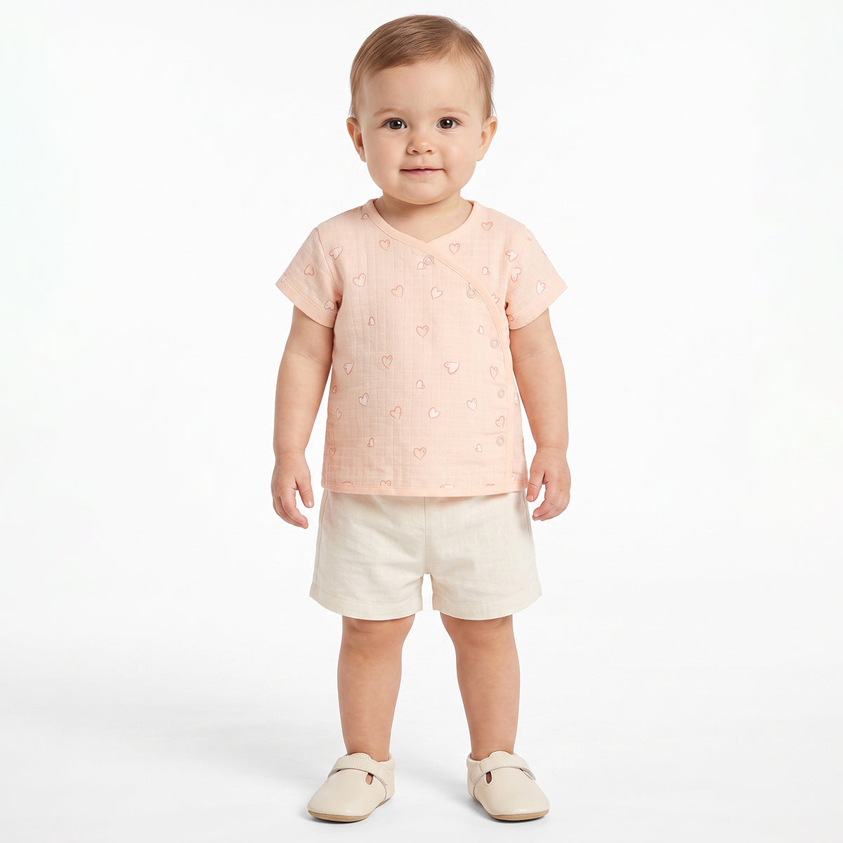 Baby Girls Peach And Cream Cotton Printed Front Open Vests Pack Of 2 Regular Fit Everyday Wear