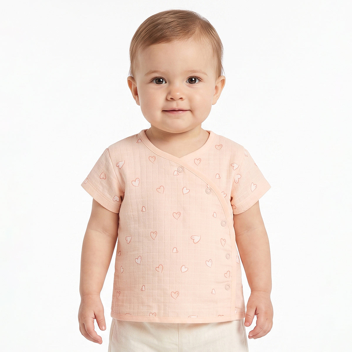 Baby Girls Peach And Cream Cotton Printed Front Open Vests Pack Of 2 Regular Fit Everyday Wear