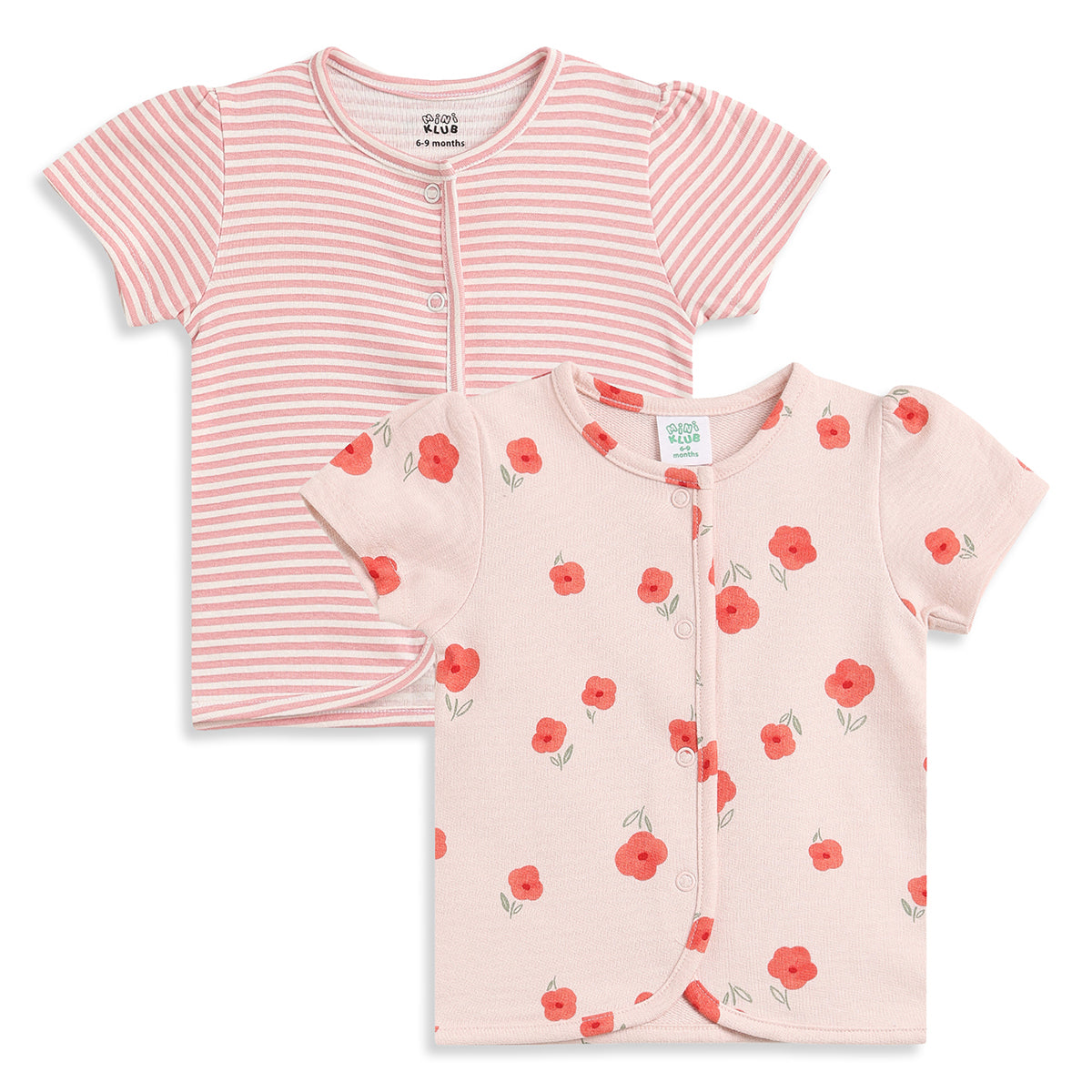 Baby Girls Pink Floral & Striped Cotton Front Open Vest Pack of 2 Regular Fit Casual Baby Vests