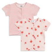 Baby Girls Pink Floral & Striped Cotton Front Open Vest Pack of 2 Regular Fit Casual Baby Vests