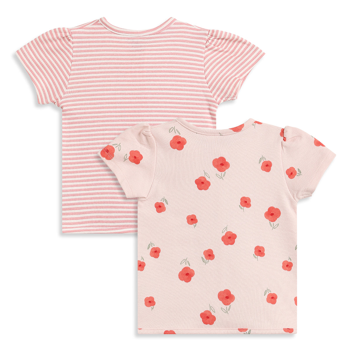 Baby Girls Pink Floral & Striped Cotton Front Open Vest Pack of 2 Regular Fit Casual Baby Vests