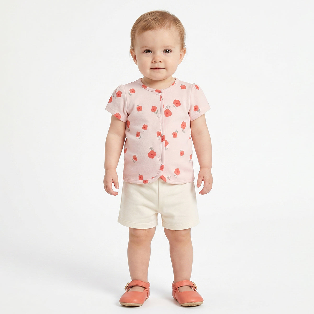 Baby Girls Pink Floral & Striped Cotton Front Open Vest Pack of 2 Regular Fit Casual Baby Vests