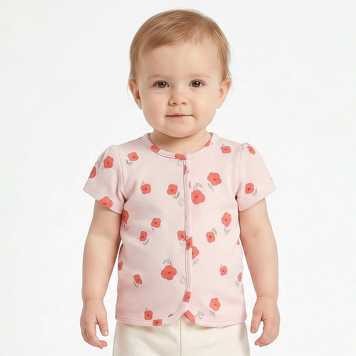 Baby Girls Pink Floral & Striped Cotton Front Open Vest Pack of 2 Regular Fit Casual Baby Vests