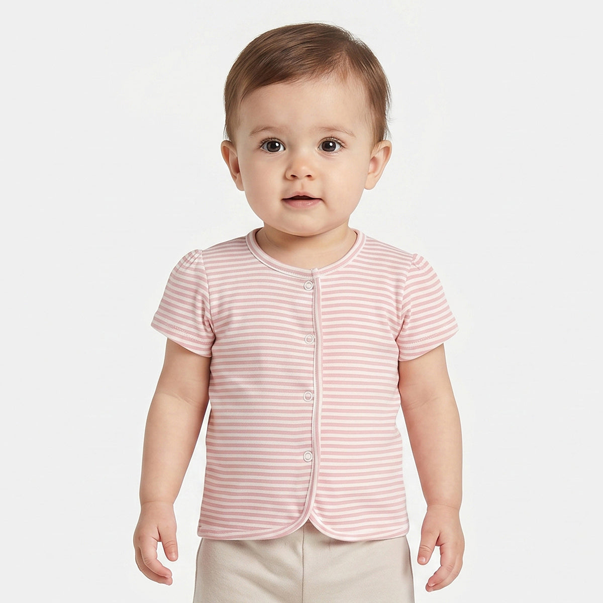 Baby Girls Pink Floral & Striped Cotton Front Open Vest Pack of 2 Regular Fit Casual Baby Vests