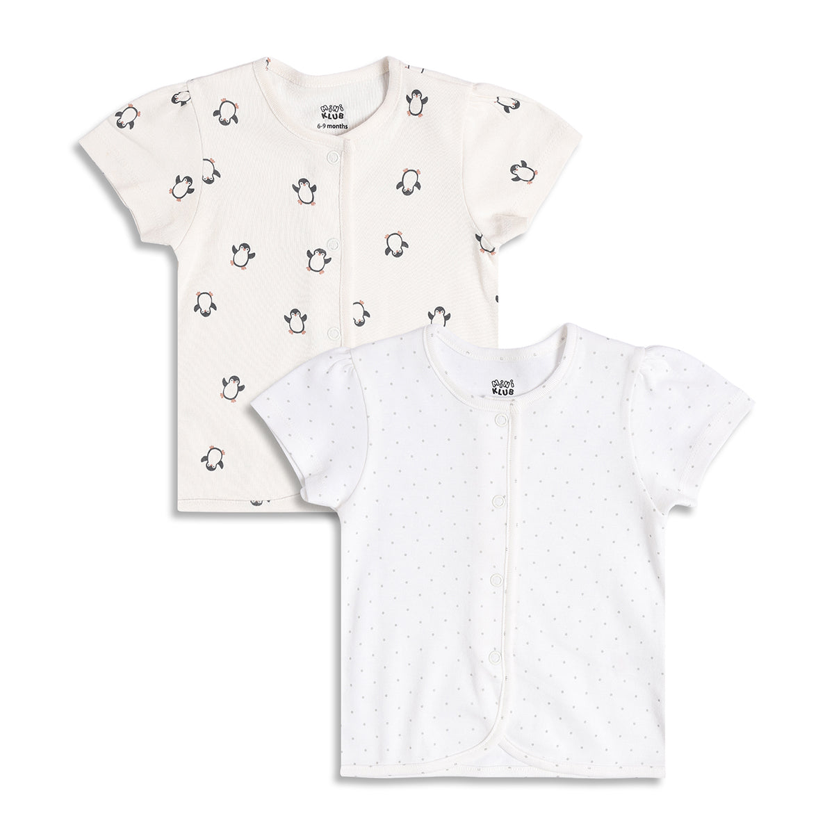 Baby Girls Penguin Print And Polka Dot Front Open Vests Pack of 2, White