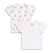Baby Girls Penguin Print And Polka Dot Front Open Vests Pack of 2, White