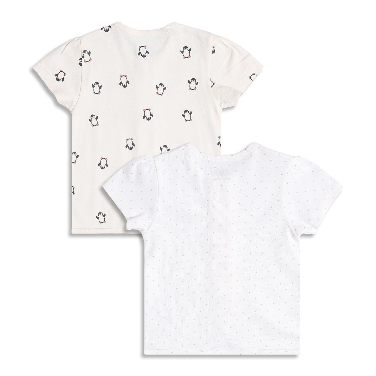 Baby Girls Penguin Print And Polka Dot Front Open Vests Pack of 2, White