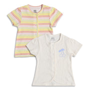 Baby Girls White & Pink Striped Cotton Front Open Vest Pack of 2 Regular Fit Casual Baby Vests