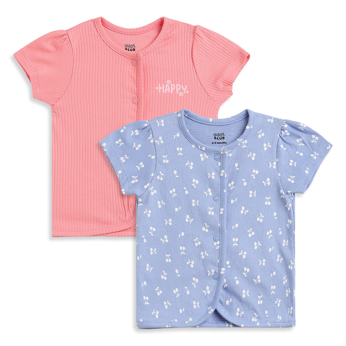 Baby Girls Pink & Blue Printed Cotton Front Open Vest Pack of 2 Regular Fit Casual Baby Vests
