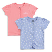 Baby Girls Pink & Blue Printed Cotton Front Open Vest Pack of 2 Regular Fit Casual Baby Vests