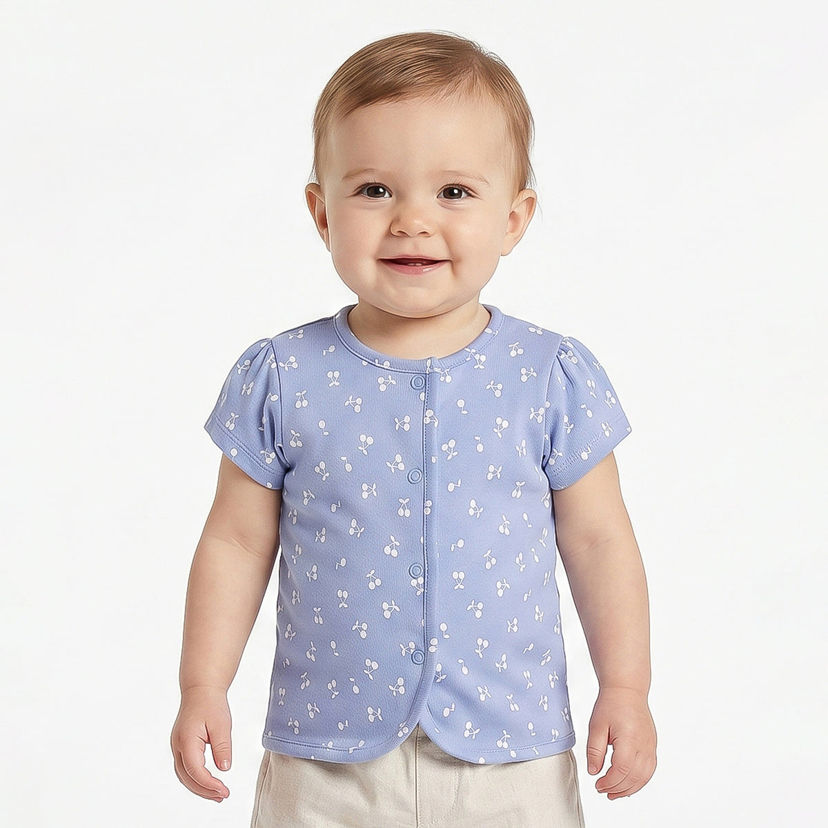 Baby Girls Pink & Blue Printed Cotton Front Open Vest Pack of 2 Regular Fit Casual Baby Vests