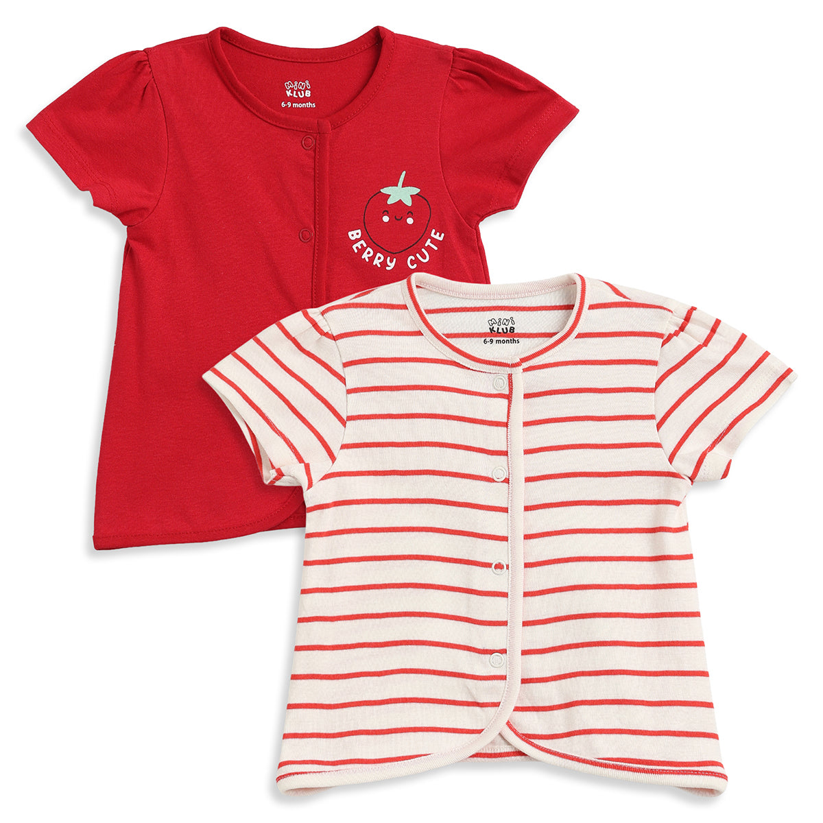 Baby Girls Red & White Striped Cotton Front Open Vest Pack of 2 Regular Fit Casual Baby Vests