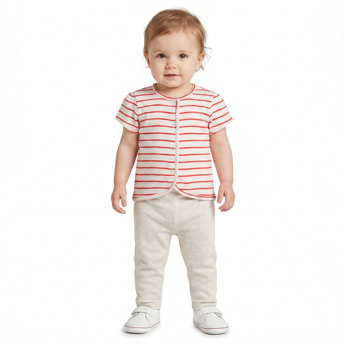 Baby Girls Red & White Striped Cotton Front Open Vest Pack of 2 Regular Fit Casual Baby Vests