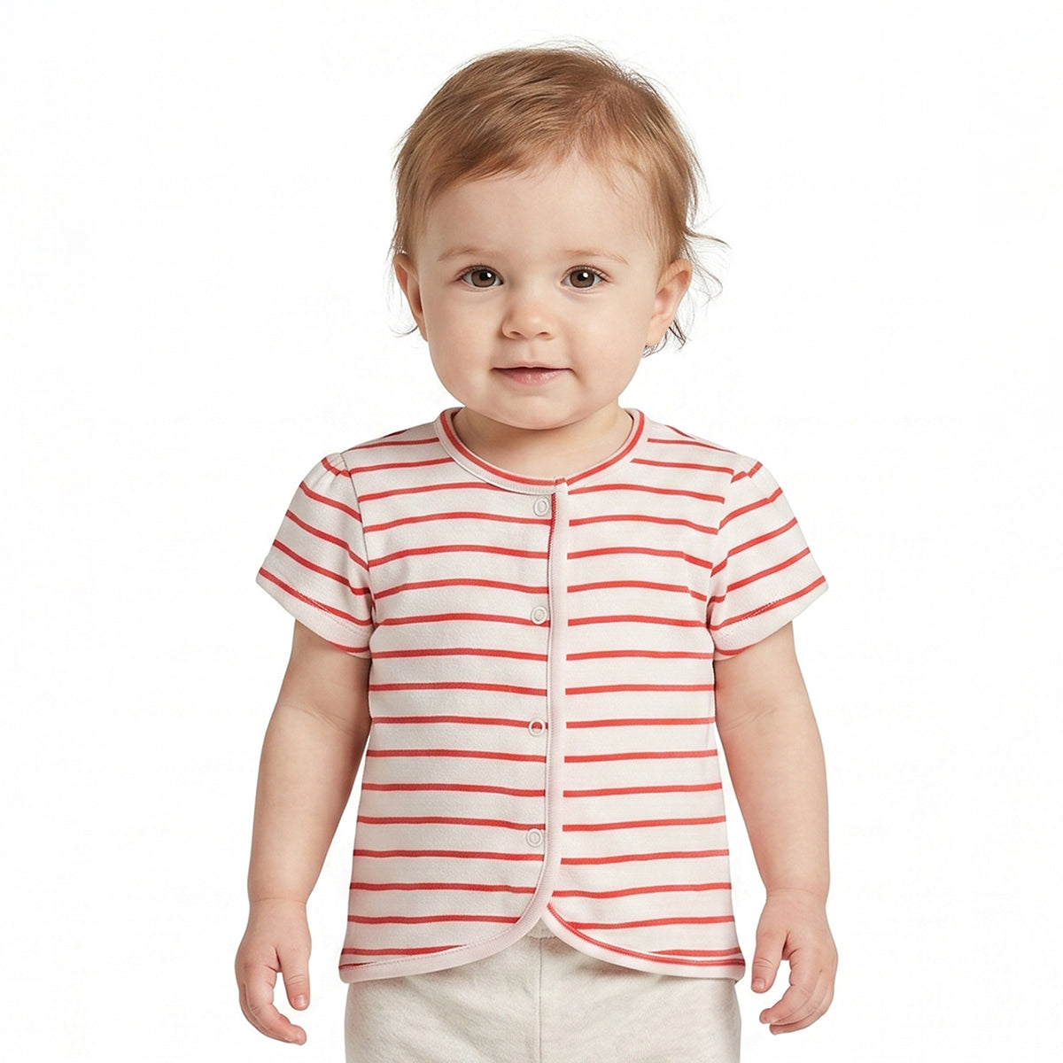Baby Girls Red & White Striped Cotton Front Open Vest Pack of 2 Regular Fit Casual Baby Vests