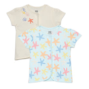 Baby Girls Star Fish Printed Front Open Vests Pack Of 2, Multicolor