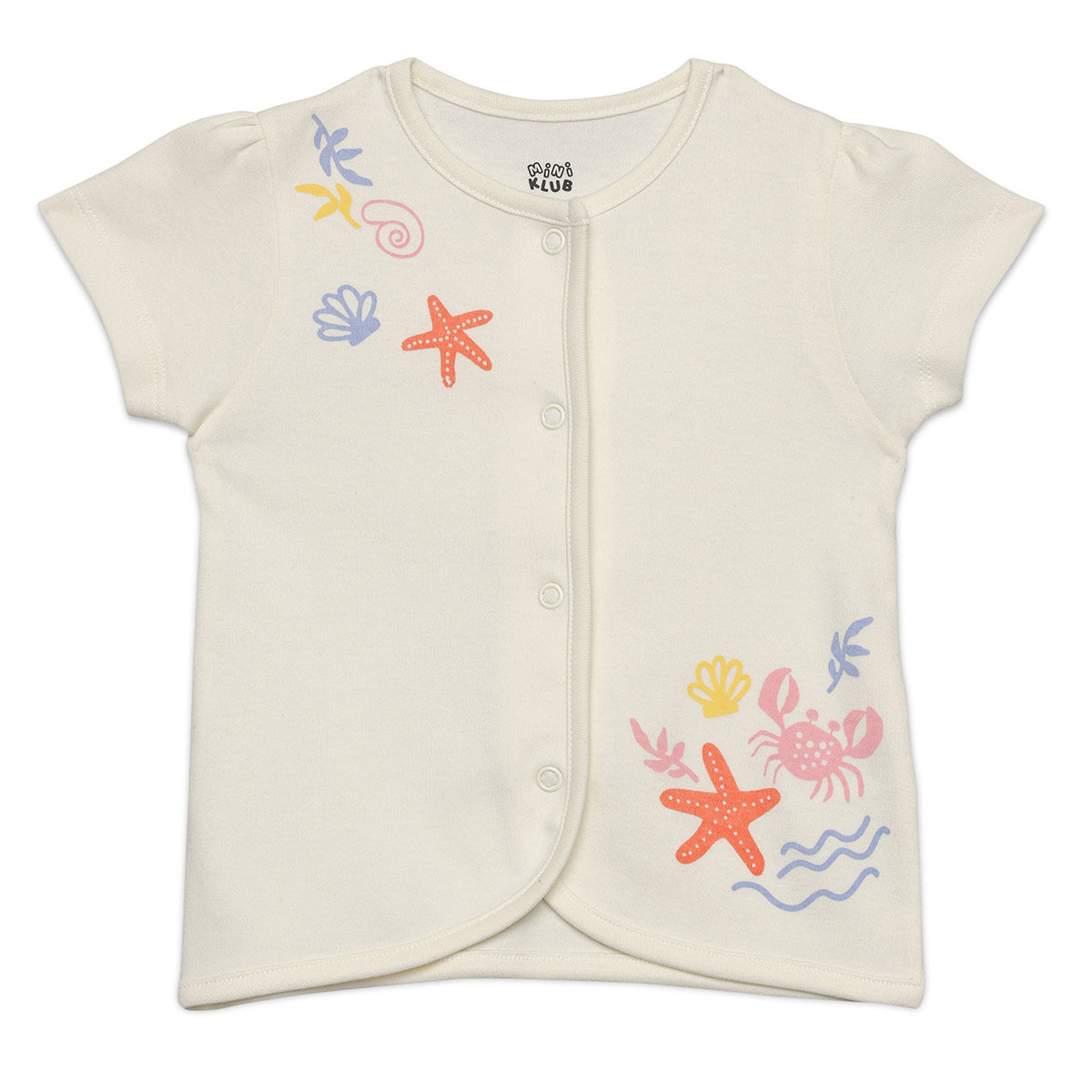 Baby Girls Star Fish Printed Front Open Vests Pack Of 2, Multicolor