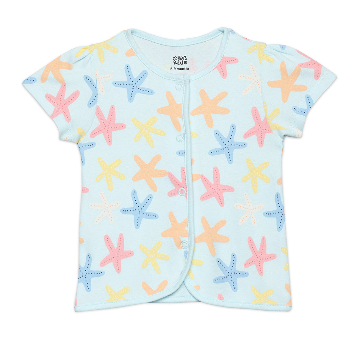 Baby Girls Star Fish Printed Front Open Vests Pack Of 2, Multicolor