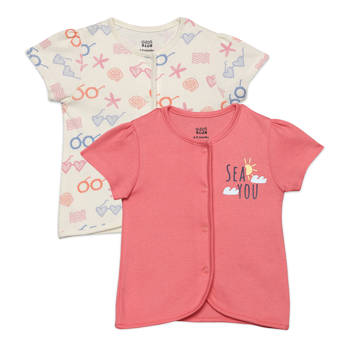 Baby Girls Sea Life Printed Front Open Vests Pack Of 2, Multicolor