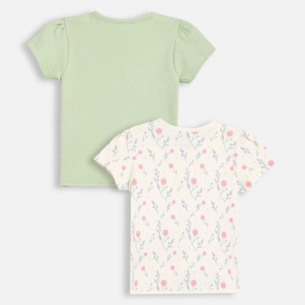 Baby Girls Floral Printed & Solid Front Open Vest Pack of 2, Green & Off White