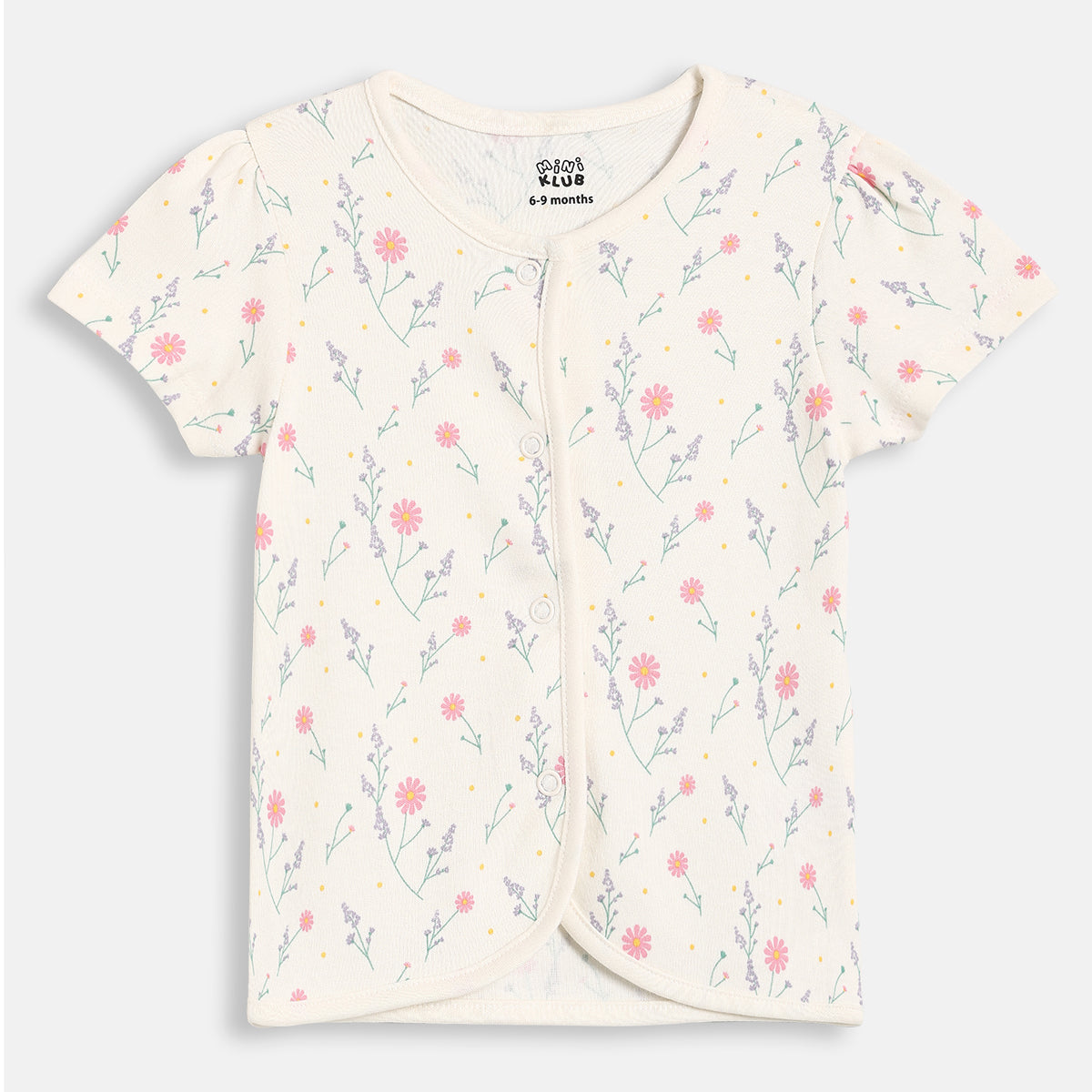 Baby Girls Floral Printed & Solid Front Open Vest Pack of 2, Green & Off White