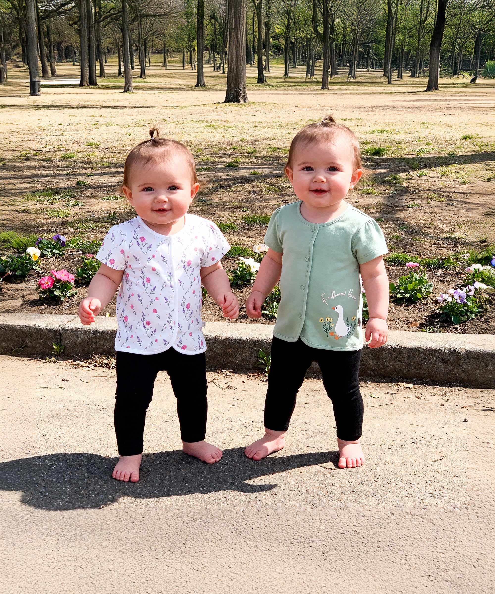 Baby Girls Floral Printed & Solid Front Open Vest Pack of 2, Green & Off White