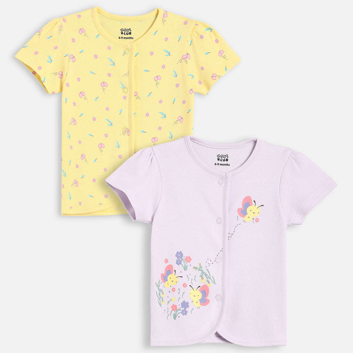 Baby Girls Floral Printed Front Open Vest Pack of 2, Yellow & Lavender